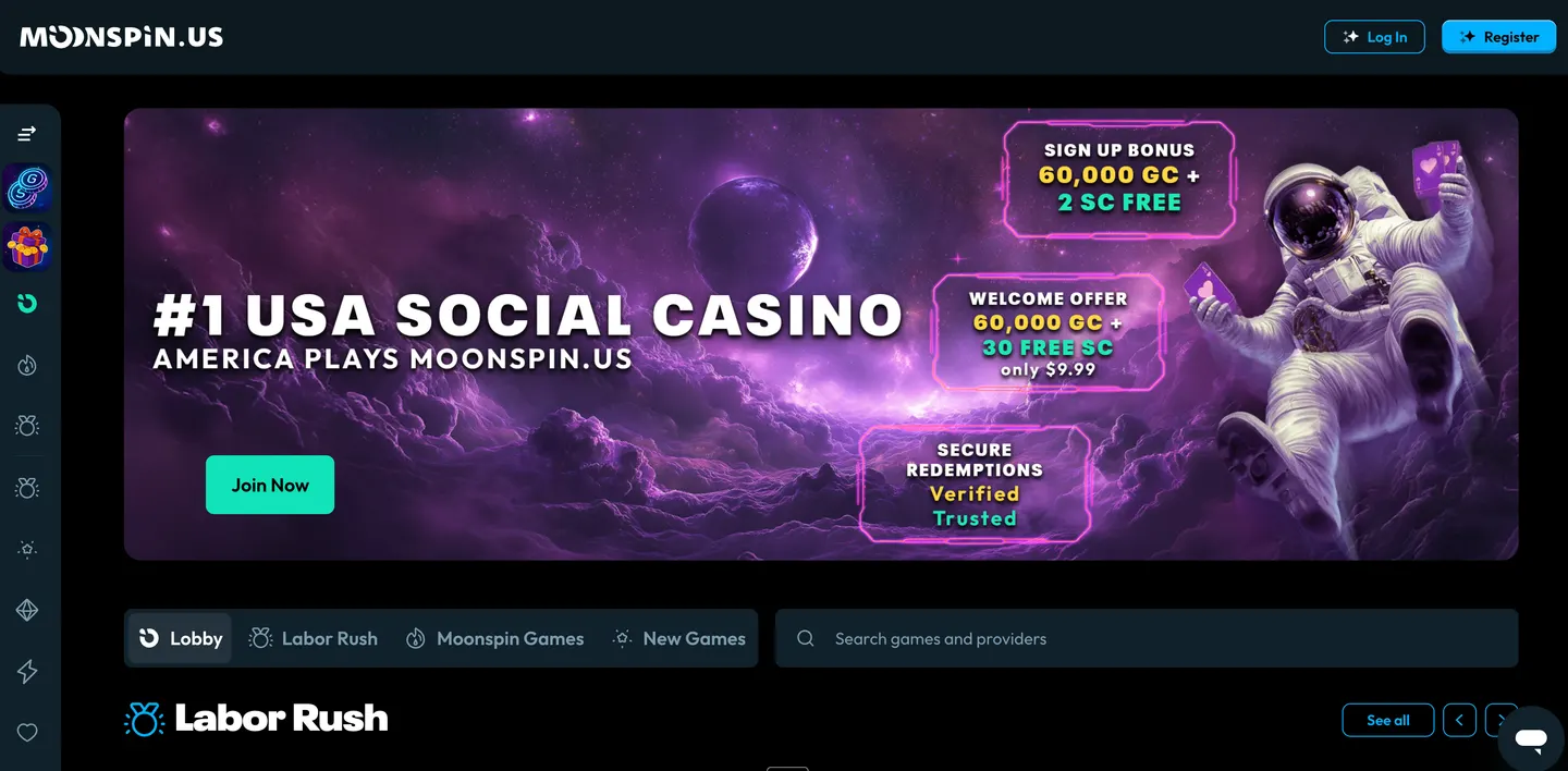 Screenshot of the MoonSpin website